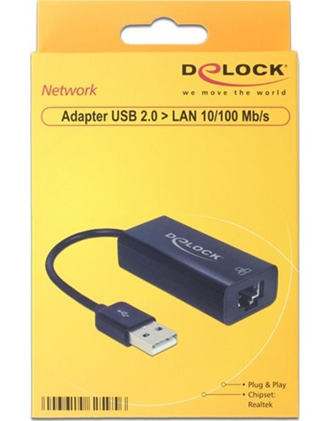 Delock Adapter USB 2.0 To LAN 10/100 Mbps, Black (62595)