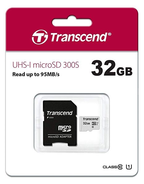 Transcend MicroSDHC 32GB-300S Class 10, SD Adapter (TS32GUSD300S-A)