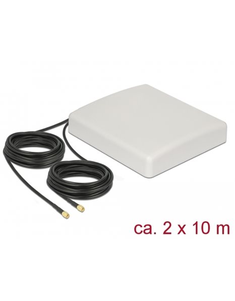 Delock LTE MIMO Antenna 2x SMA Plug 8 dBi Directional With Connection Cable RG-58 10m Outdoor, White (89891)