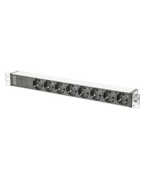 DIGITUS aluminum outlet strip with pre-fuse, 8 safety outlets, 2 m supply IEC C14 plug (DN-95410)