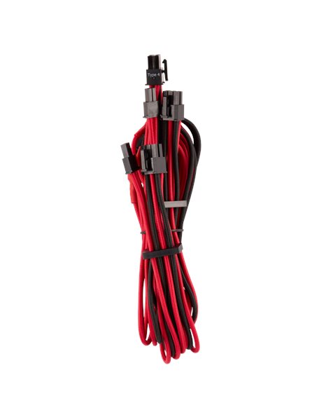 Corsair Premium Individually Sleeved PCIe Cables (Dual Connector) Type 4 Gen 4, (2 Pack) Red/Black (CP-8920254)