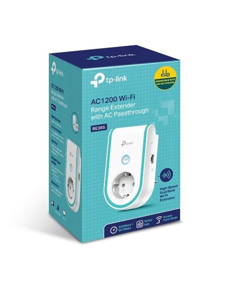 TP-Link AC1200 Wi-Fi Range Extender With AC Passthrough, White V1 (RE365)