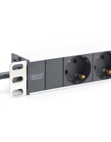 DIGITUS aluminum outlet strip, 8 safety outlets, 2 m supply safety plug (DN-95401)