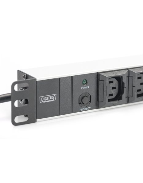 DIGITUS aluminum outlet strip, 10 outlets, 2 m supply IEC C14 plug (DN-95404)