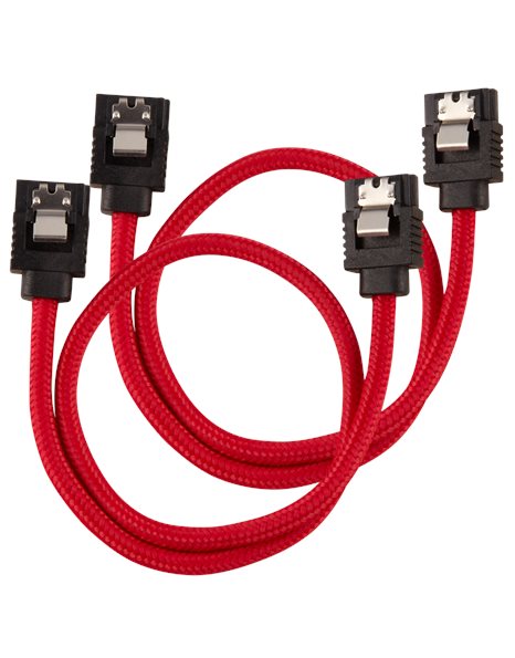 Corsair Premium Sleeved SATA 6Gbps Cable 0.3m, 2-Pack, Red (CC-8900250)